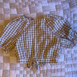BP NORDSTROM Gingham Puff Sleeve Blouse Open Back - Size Small